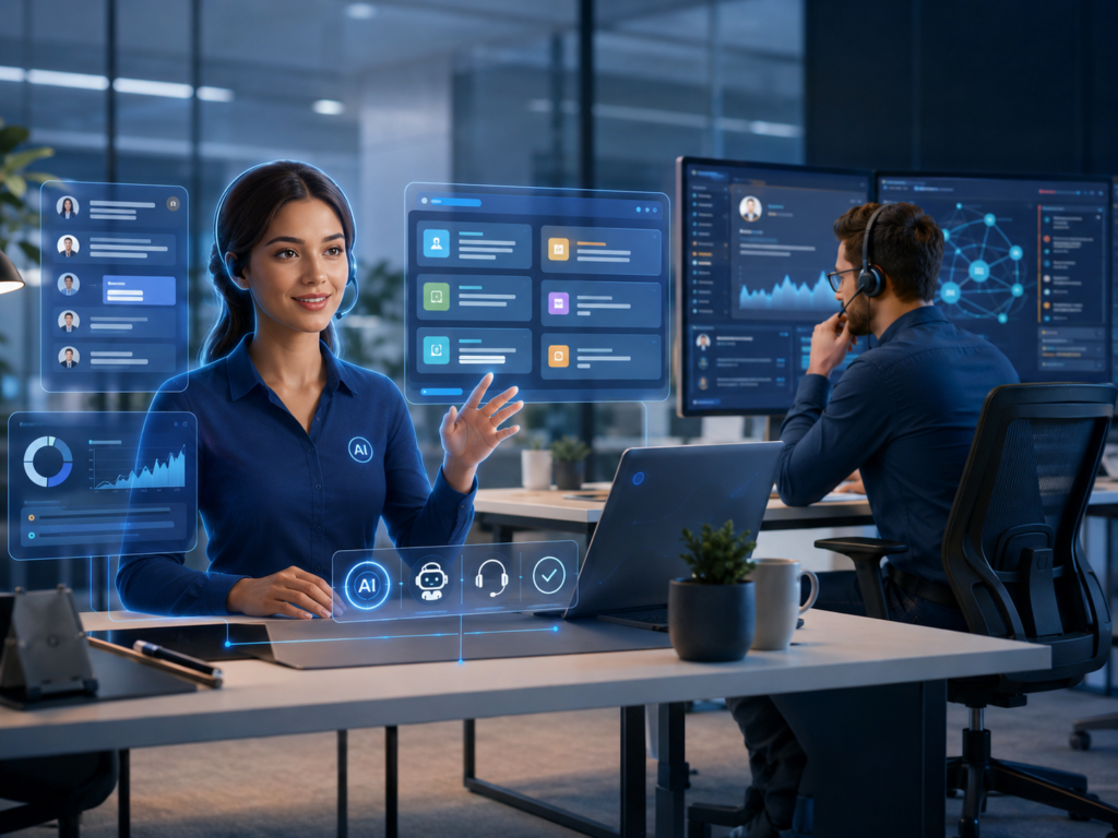 AI agent managing customer support tickets and live chat