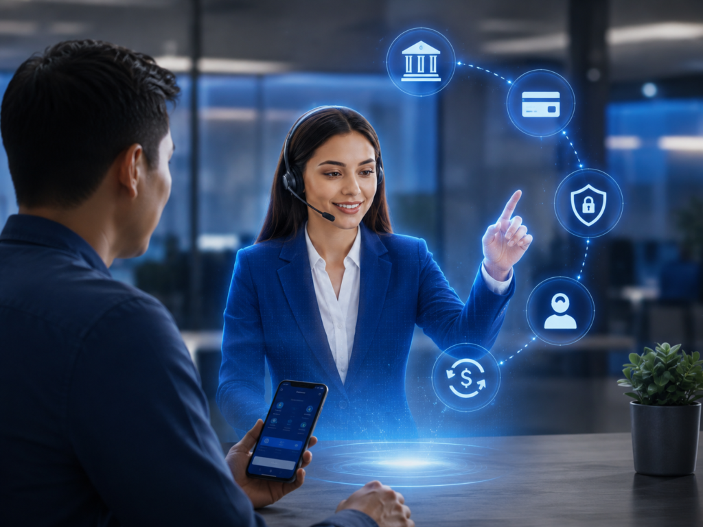 AI agent assisting banking customer with digital banking support